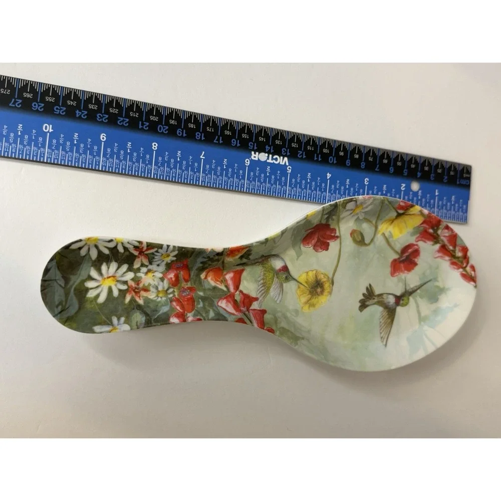 Melamine Cottage Core Spoon Rest Hummingbird Poppy Daisy Design Susan Winget